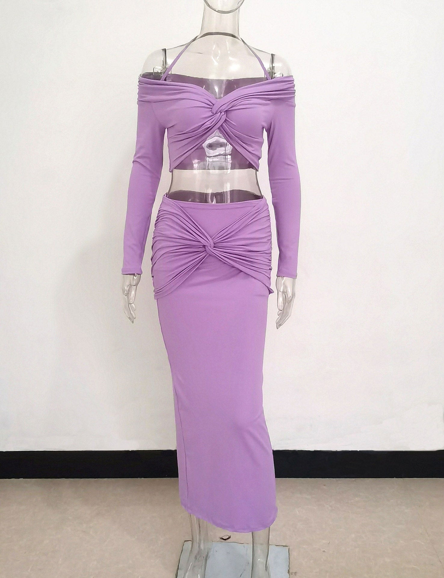 Sexy Halter Two Pieces Women Party Dresses-Dresses-Purple-S-Free Shipping Leatheretro