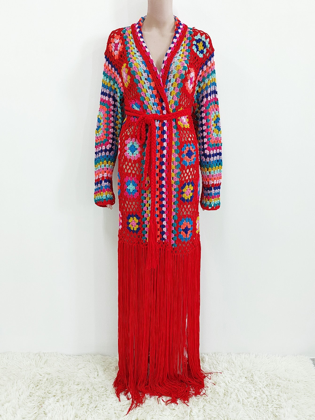 Colorful Crochet Irregular Tassels Coats for Women-Shirts & Tops-Black-S-Free Shipping Leatheretro