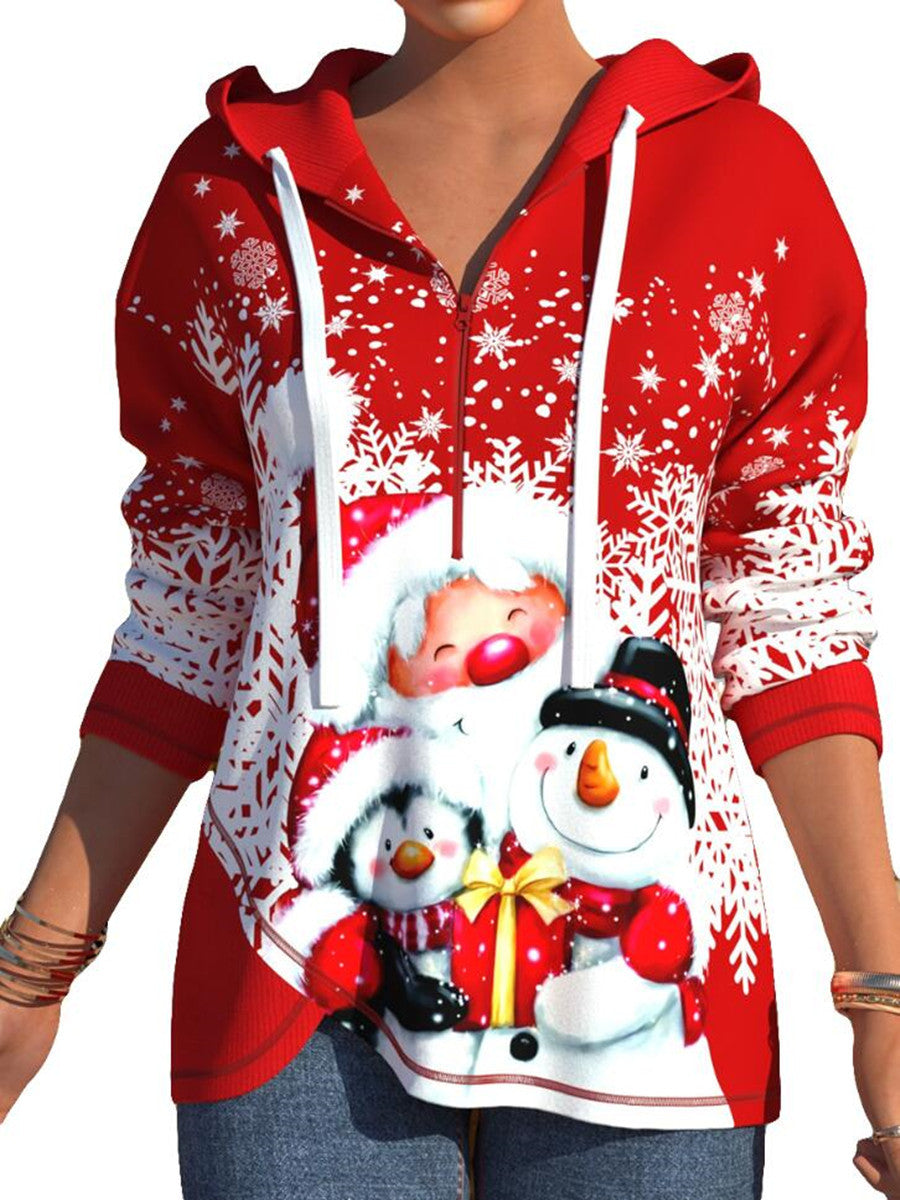 Christmas Red Snowma Zipper Hoodies-Shirts & Tops-Red-S-Free Shipping Leatheretro