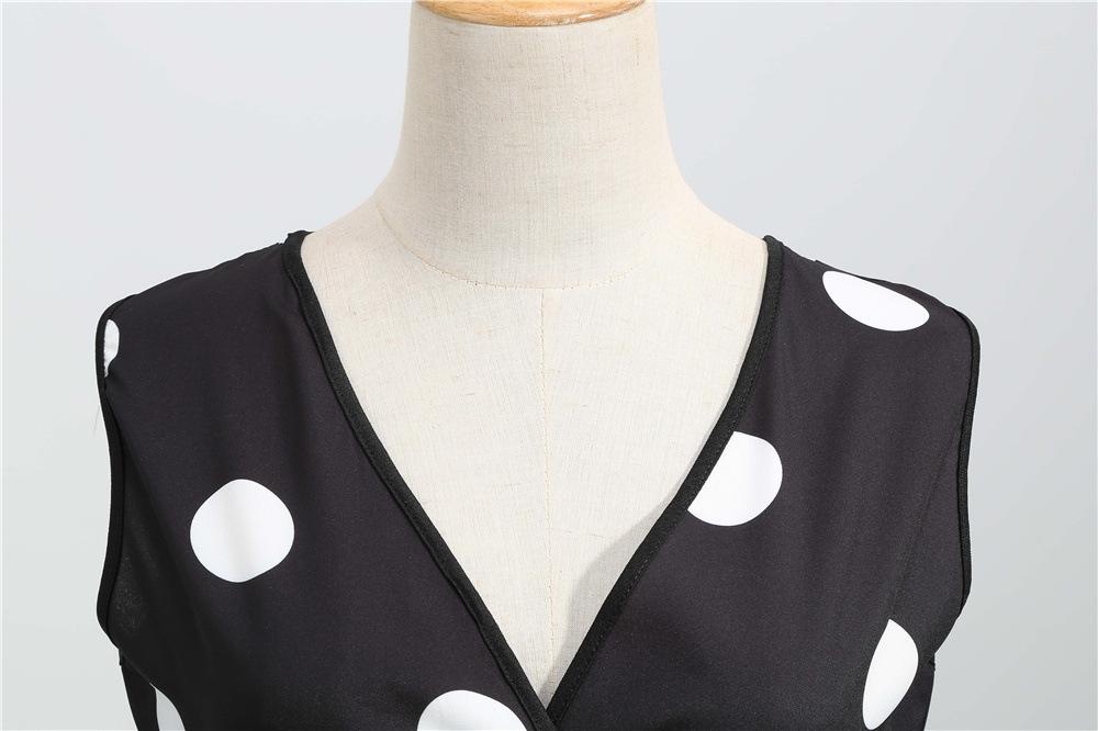 Casual Sleeveless Dot Print Vintage Dresses-Vintage Dresses-Yellow-S-Free Shipping Leatheretro