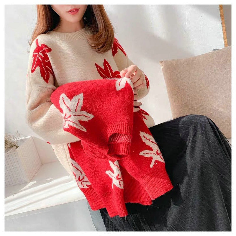 Casual Women Winter Knitted Pullover Sweaters-Shirts & Tops-Red-One Size-Free Shipping Leatheretro