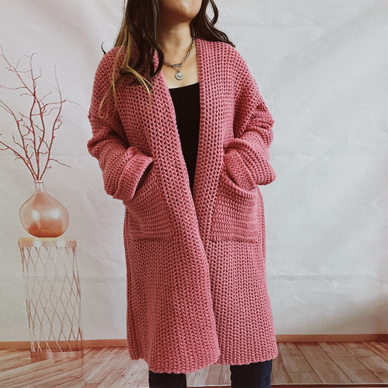 Casual Long Knitted Coats with Large Pockets-Outerwear-皮粉-S-Free Shipping Leatheretro