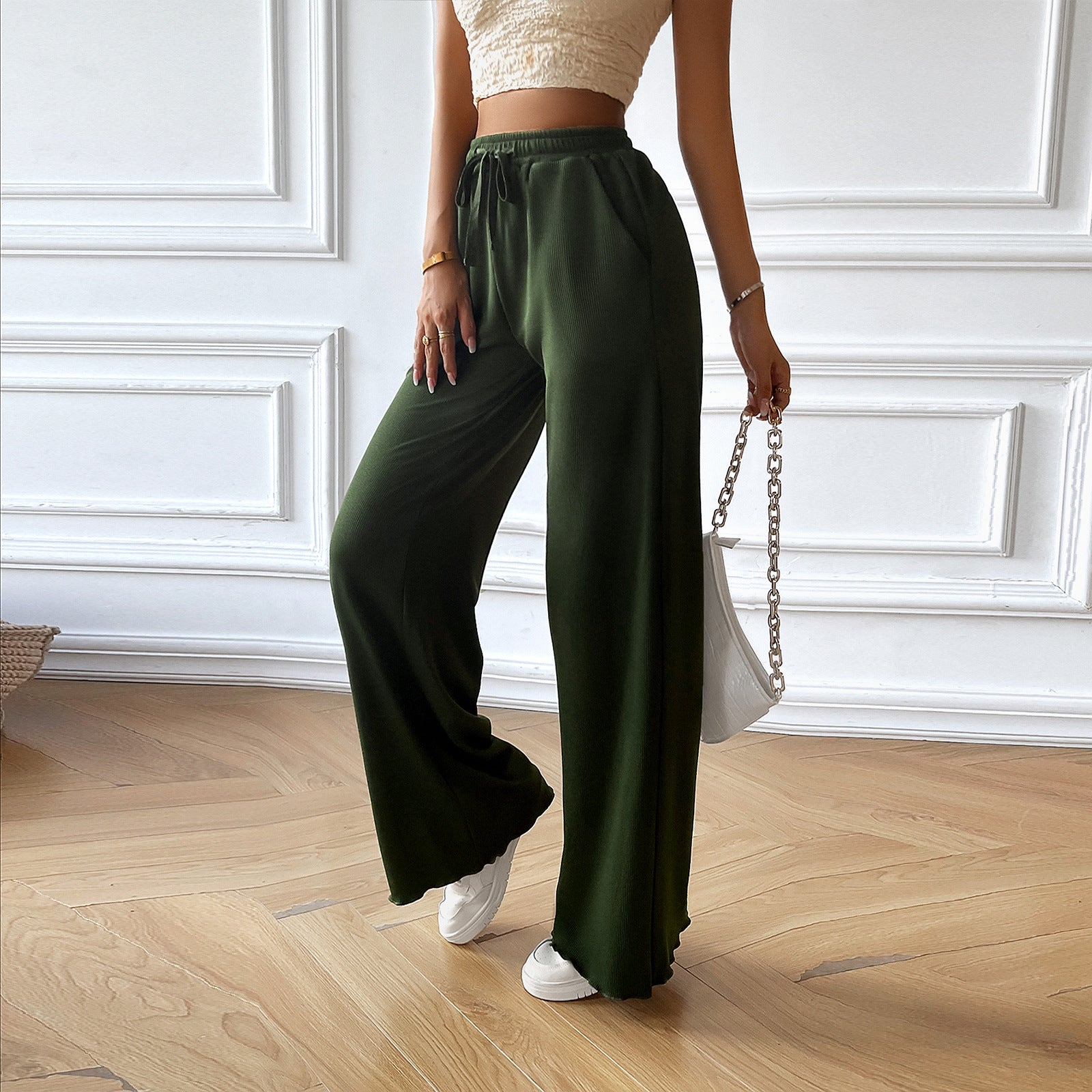 Casual Summer Wide Legs Pants-Pants-Army Green-S-Free Shipping Leatheretro
