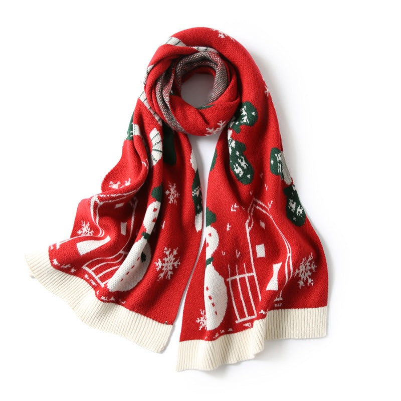 Warm Elk Design Knitted Scarves for Christmas-Scarves & Shawls-Snowman Red-38*175cm-Free Shipping Leatheretro