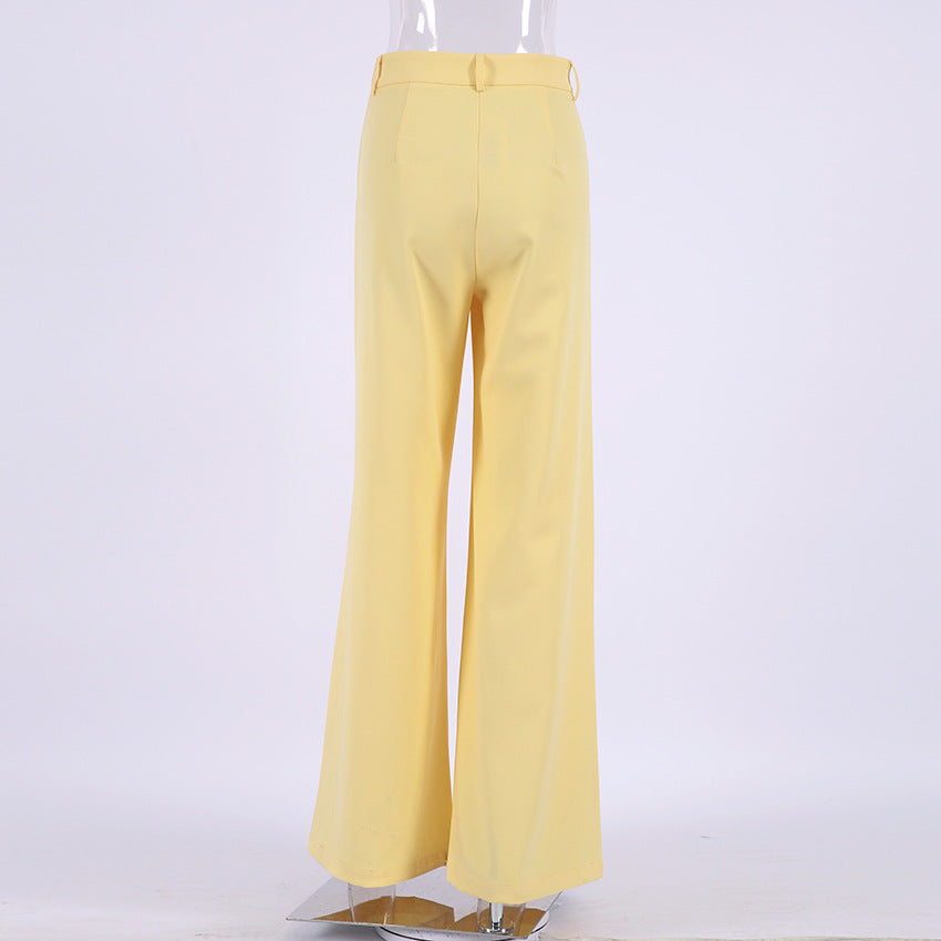 Casual High Waist Wide Legs Long Pants for Women-Pants-Yellow-S-Free Shipping Leatheretro