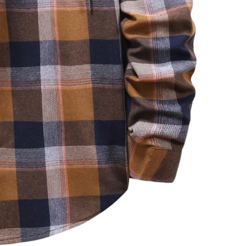 Casual Plaid Fall Men Long Sleeves Shirts-Men Tops-Blue-S-Free Shipping Leatheretro