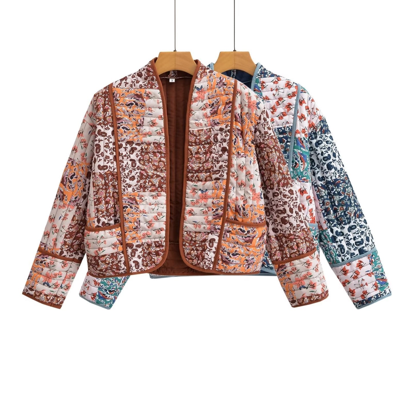 Designed Fashion Floral Print Cotton Overcoat-Coats & Jackets-Brown-S-Free Shipping Leatheretro