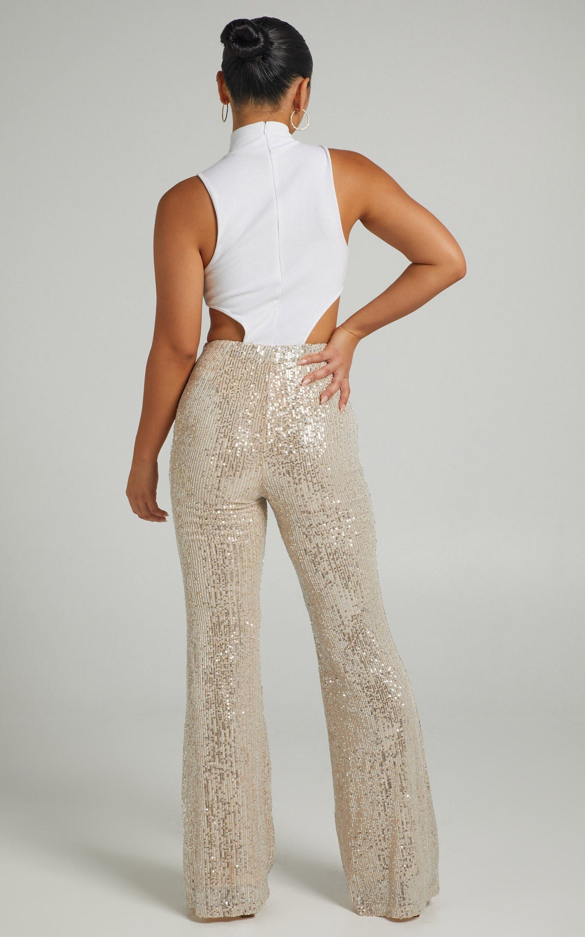Fashion High Waist Sequined Trumpet Pants for Women-Pants-White-S-Free Shipping Leatheretro