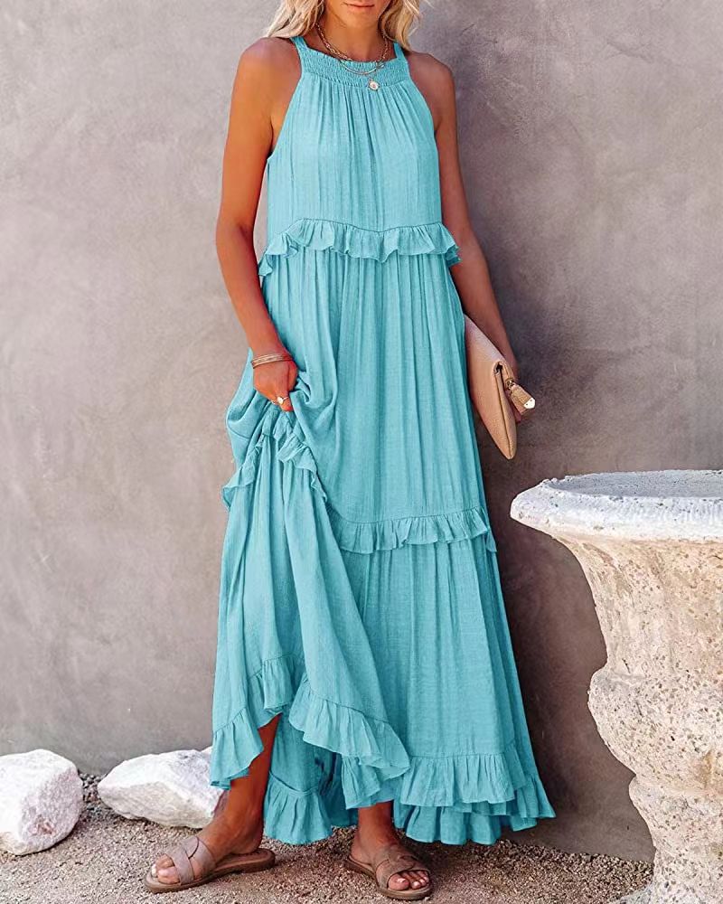 Summer Irregular Design Long Holiday Dresses-Dresses-Light Blue-S-Free Shipping Leatheretro