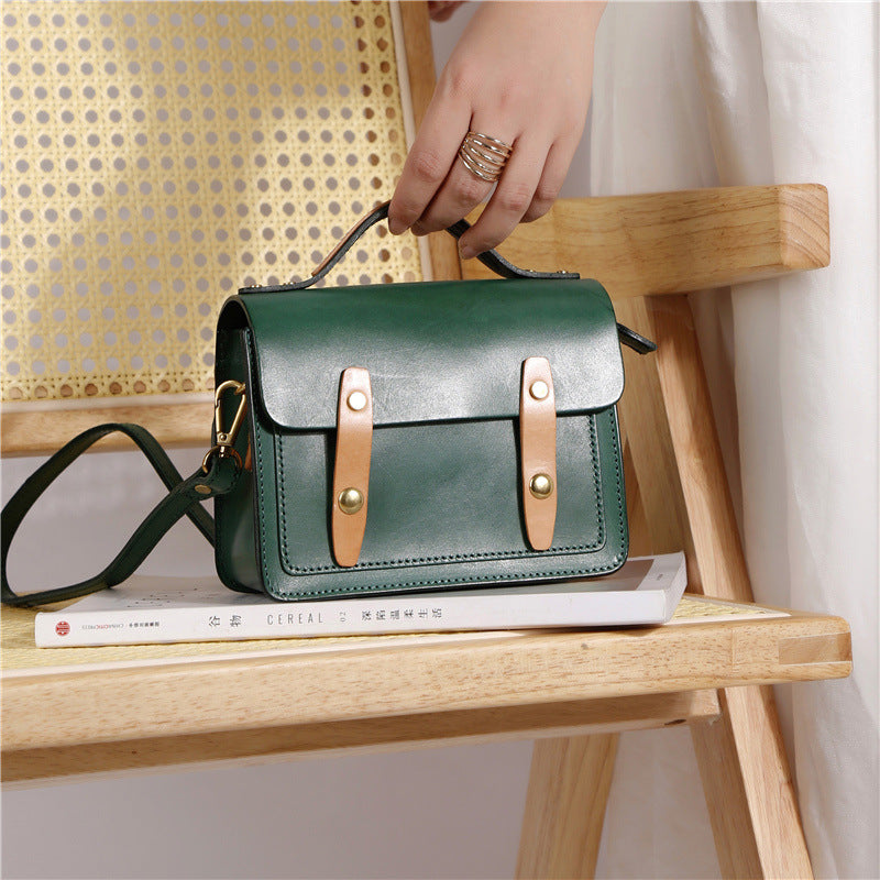 Cowhide Vege Tanned Leather Messager Handbag for Women 8025-Handbags-Brown-Free Shipping Leatheretro