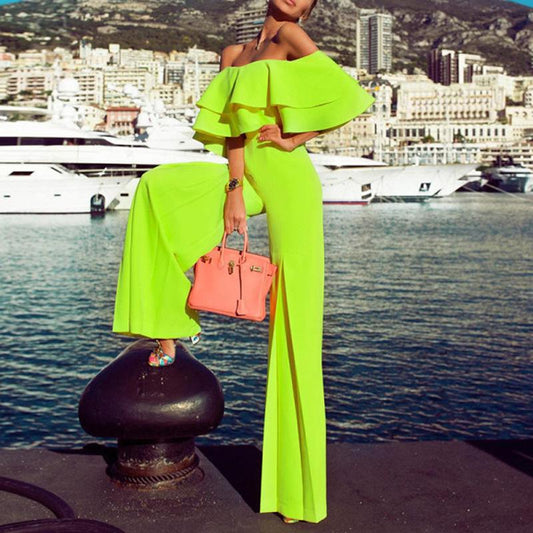 Women Ruffled High Waist Strapless Jumpsuits-Jumpsuits-Green-S-Free Shipping Leatheretro