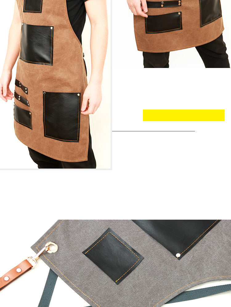 Leather Canvas Apron for Workman P248-Canvas Aprons-Gray-Free Shipping Leatheretro