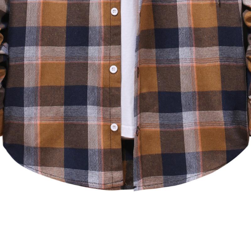 Casual Plaid Fall Men Long Sleeves Shirts-Men Tops-Blue-S-Free Shipping Leatheretro