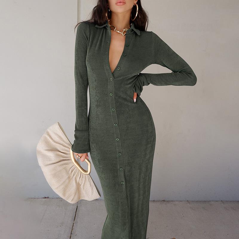 Sexy High Waist Knitting Long Sleeves Split Long Dresses-Dresses-Light Green-S-Free Shipping Leatheretro