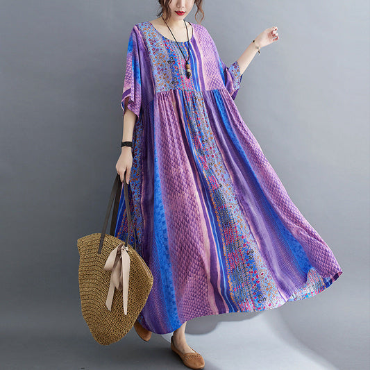 Purple Summer Women Long Loose Dresses-Dresses-Purple-One Size-Free Shipping Leatheretro