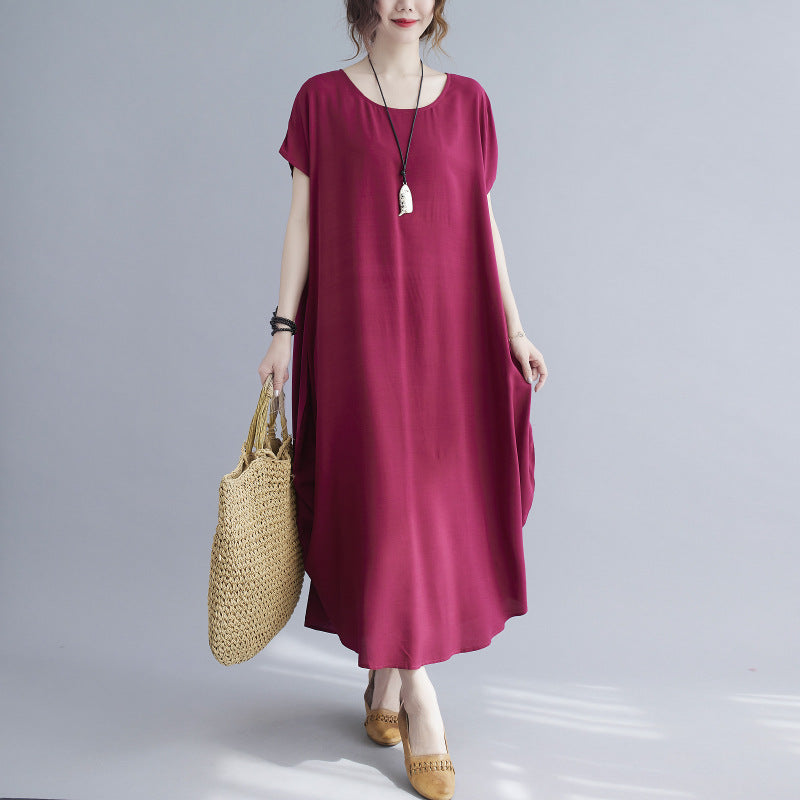 Summer Simple Design Long Cozy Dresses-Dresses-Wine Red-One Size (45-75KG)-Free Shipping Leatheretro