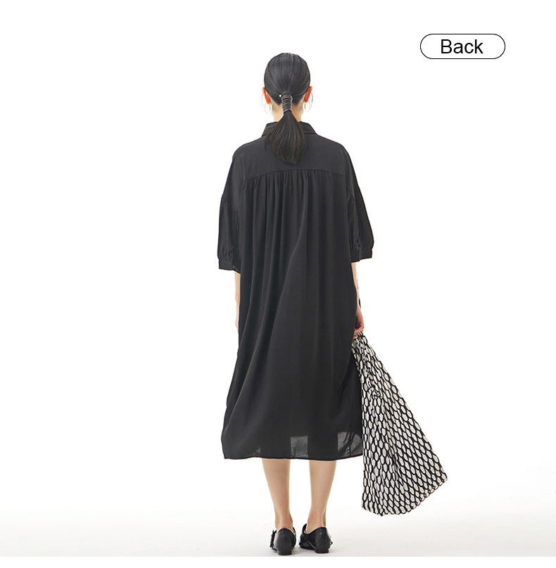Casual Summer Puff Sleeves Women Shirt Dresses-Dresses-White-One Size-Free Shipping Leatheretro