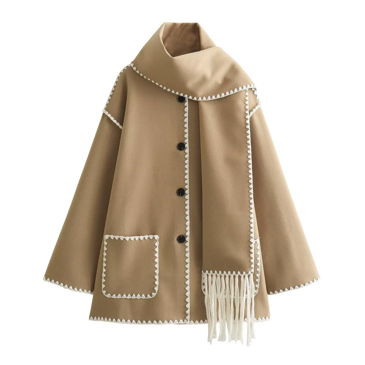 Fashion Women Nylon Coats with Scarves-Coats & Jackets-Khaki-XS-Free Shipping Leatheretro