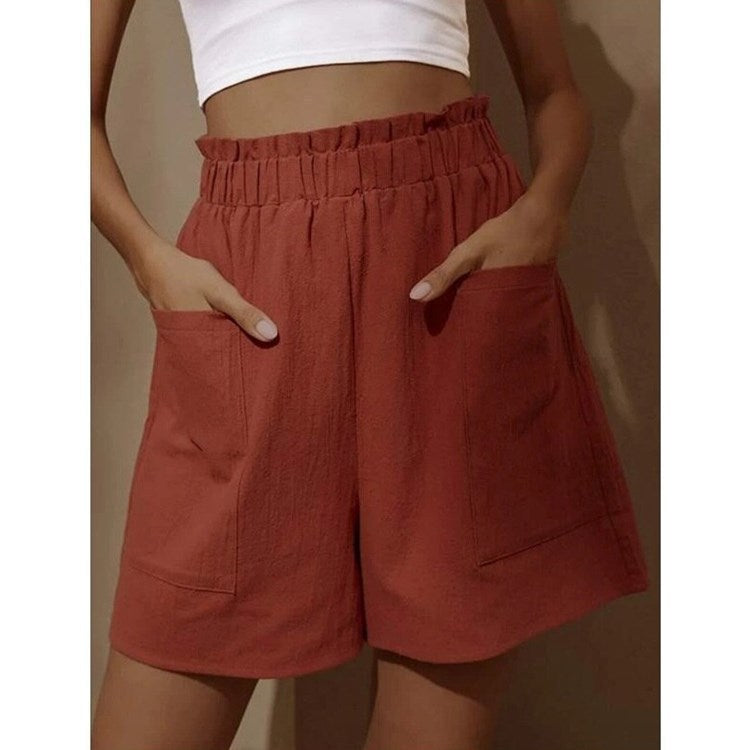 Casul Linen High Waist Summer Shorts for Women-Pants-Orange-S-Free Shipping Leatheretro