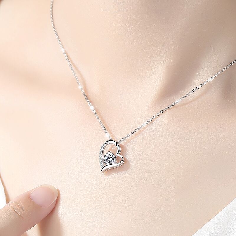 Fall In Love At First Sight Zircon Sterling Sliver Necklace-Necklaces-White-Free Shipping Leatheretro