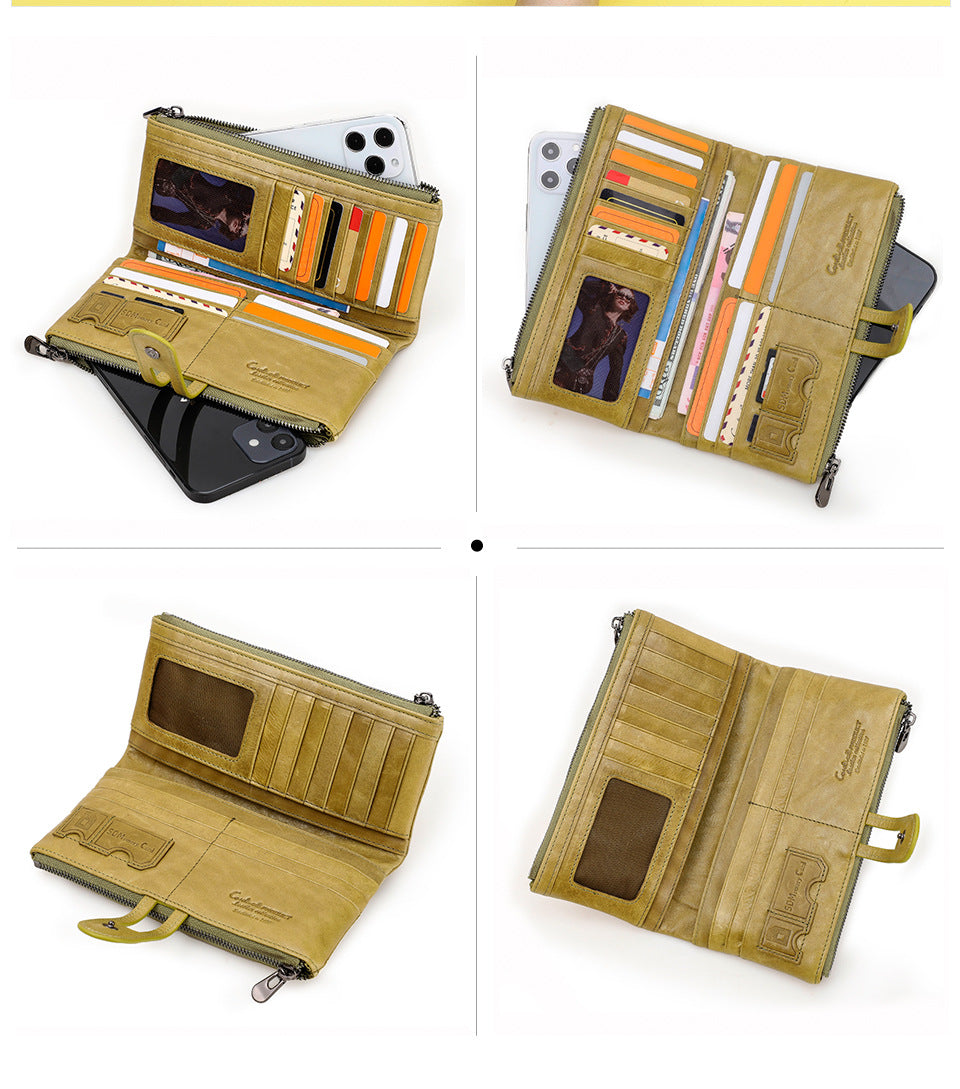 Fashion Long Leather Wallets for Women C2152-Leather Wallets-Green-Free Shipping Leatheretro
