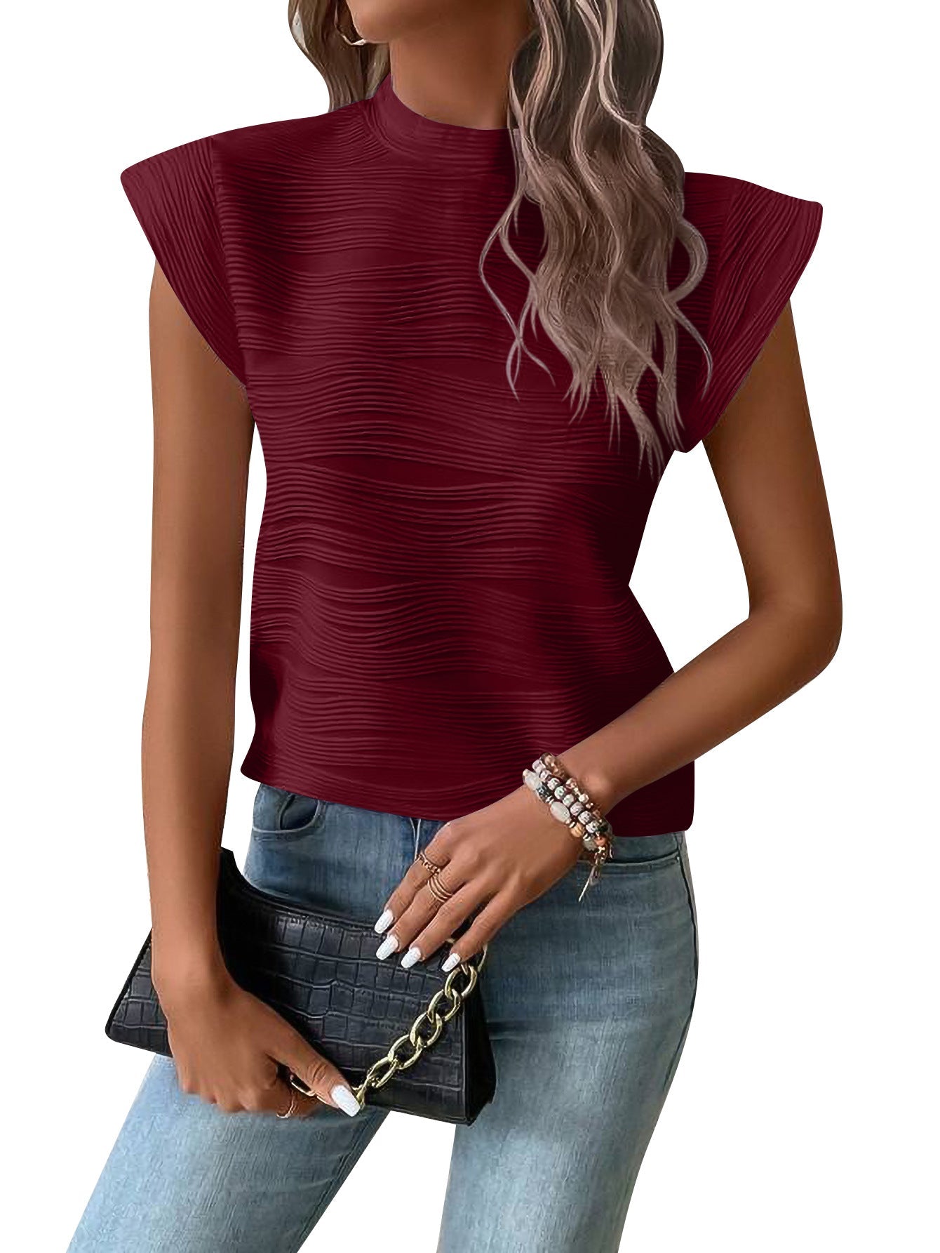 Fashion Summer Short Sleeves T Shirts-Shirts & Tops-Wine Red-S-Free Shipping Leatheretro