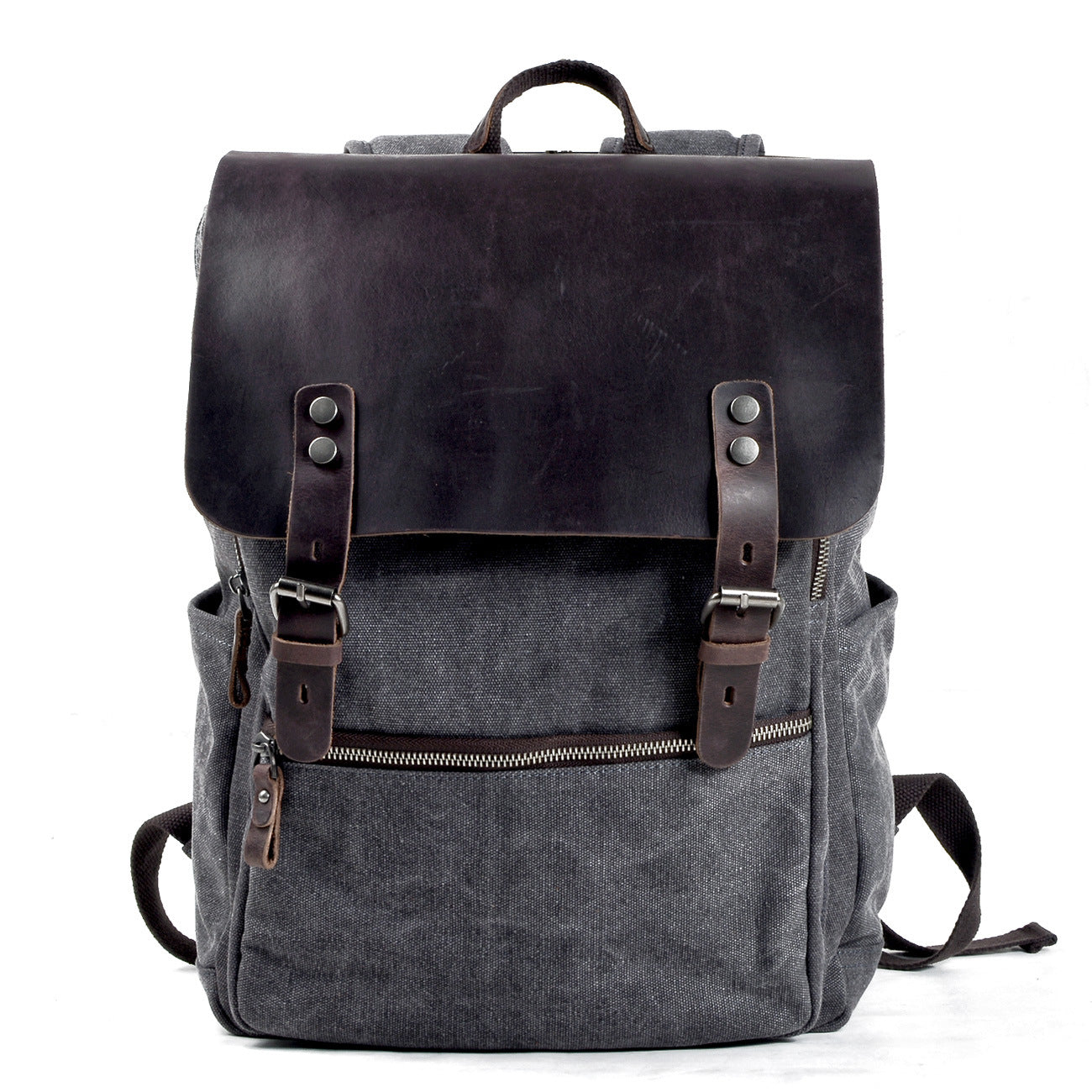 Vintage Cusual Traveling Leather Canvas Laptop Backpack 5073-Backpacks-Coffee-Free Shipping Leatheretro