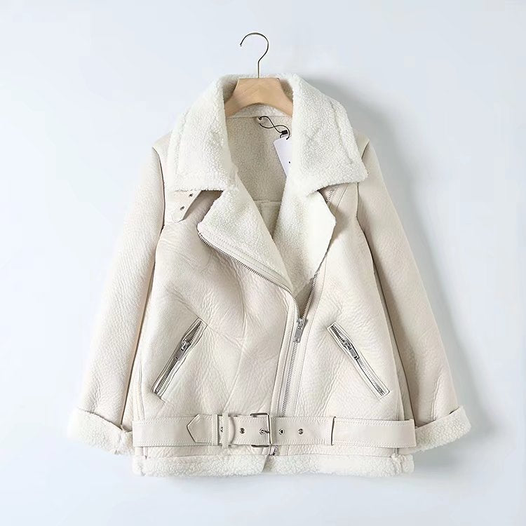 Fashion Winter Pu Leather with Fur Motorcycle Jacket Coats-Outerwear-White-B-XS-Free Shipping Leatheretro