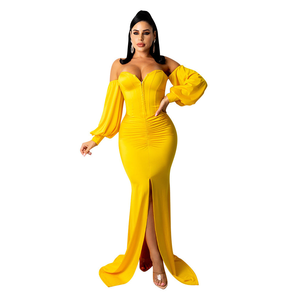 Sexy Off The Shoulder Night Party Dresses-Dresses-Yellow-S-Free Shipping Leatheretro