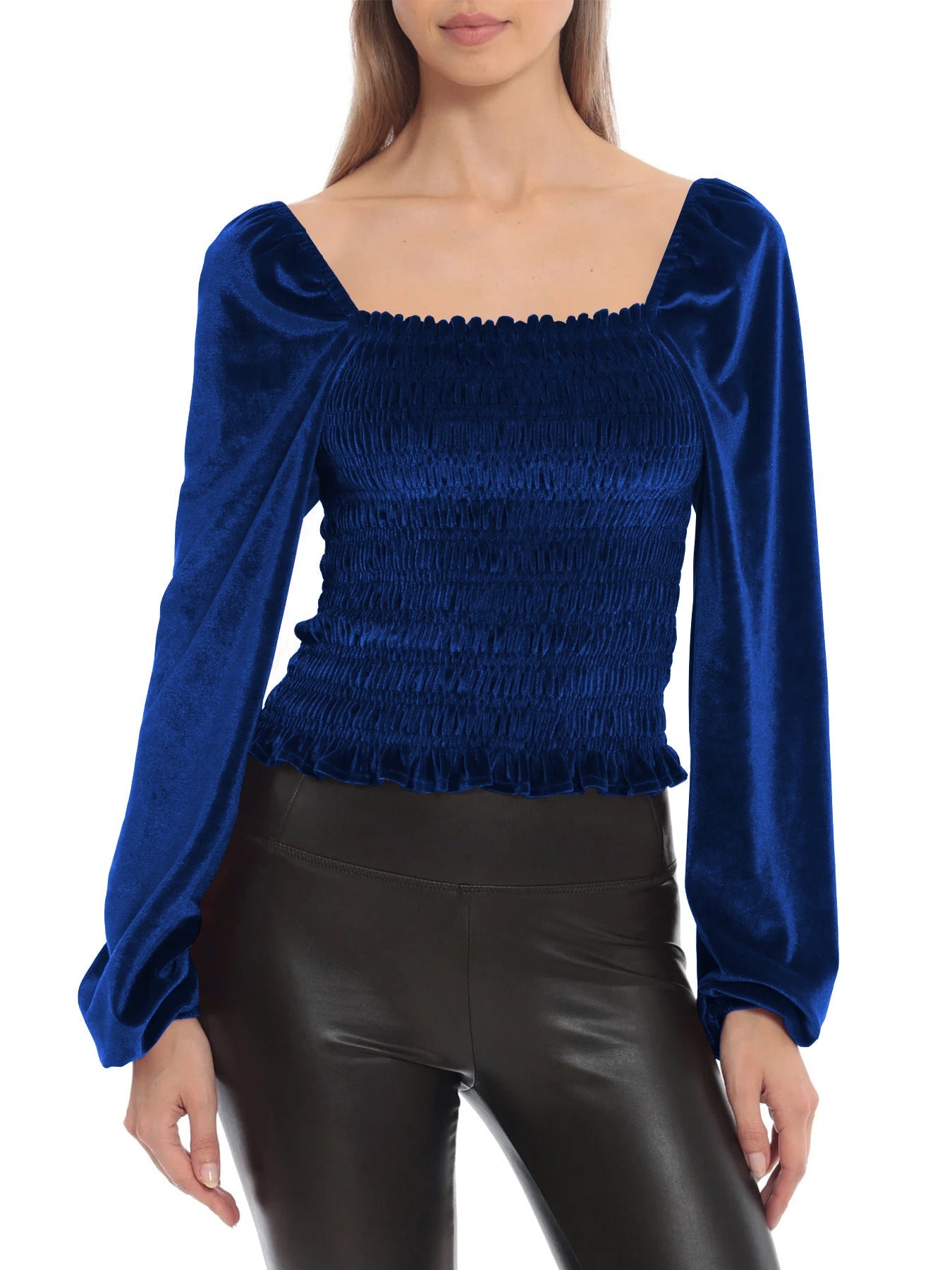 Elegant Designed Velvet Long Sleeves T Shirts-Shirts & Tops-Blue-S-Free Shipping Leatheretro