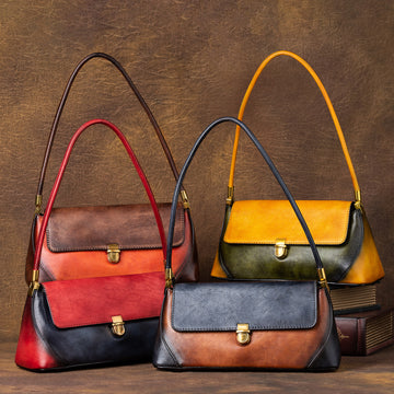 Vintage Simple Design Leather Baguette Bag 8103-Handbags-Red-Free Shipping Leatheretro