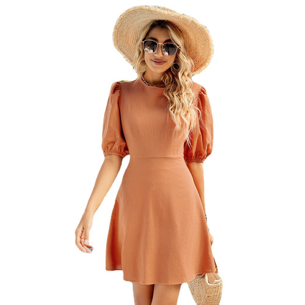 Sexy Backless Puff Sleeves Summer Daily Dresses-Dresses-Orange-XS-Free Shipping Leatheretro