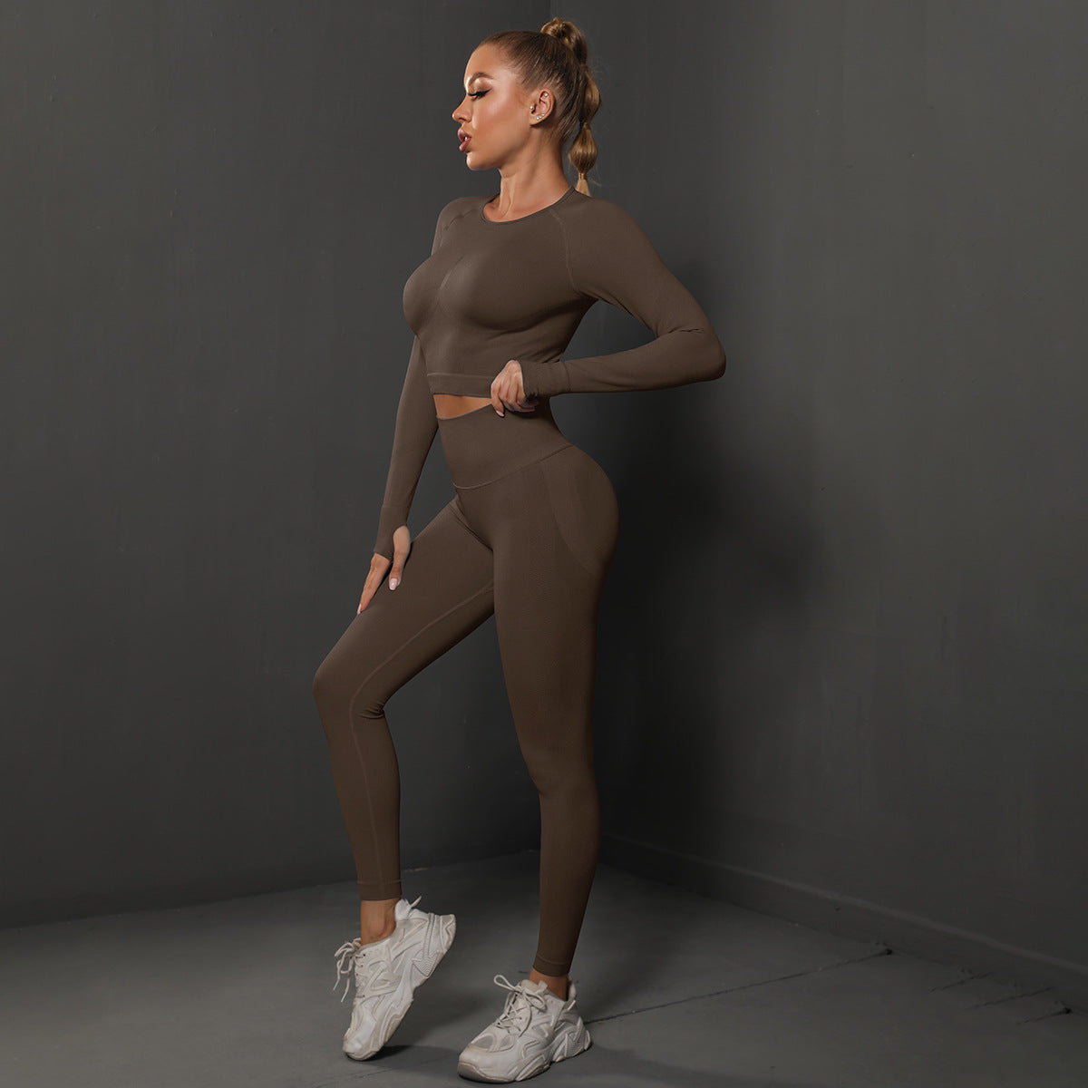Fashion Simple Style Sports Yoga Suits for Women-Activewear-Brown-S-Free Shipping Leatheretro