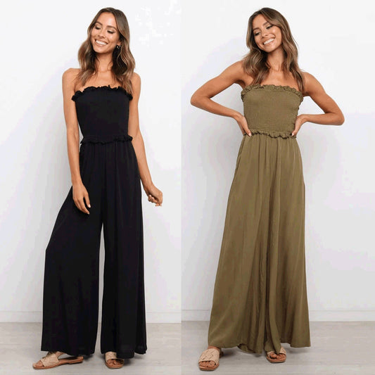 Strapless Summer Casual Jumpsuits for Women-Jumpsuits & Rompers-Green-S-Free Shipping Leatheretro