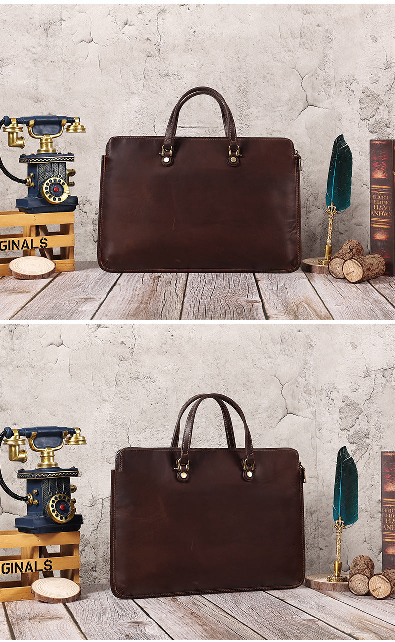 Vintage Leather Laptop Bag for Men 2120-Leateher Briefcase-Coffee-Free Shipping Leatheretro