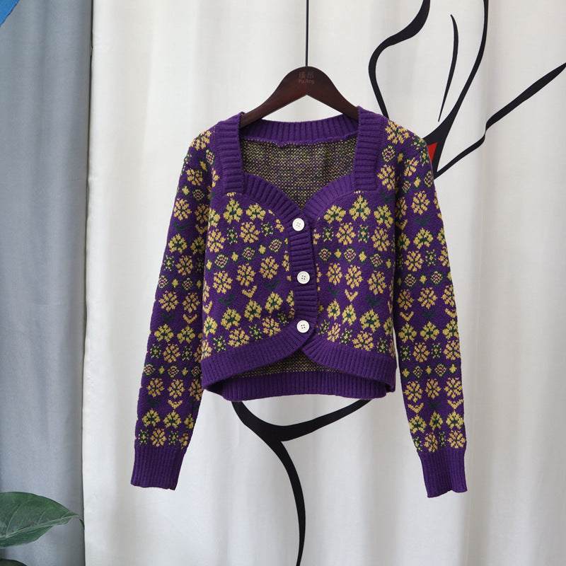 Vintage Designed Knitted Cardigan Sweaters-Shirts & Tops-Purple-One Size-Free Shipping Leatheretro