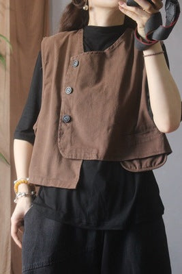 Vintage Sleeveless Casual Vest for Women-Vests-Coffee-One Size (45-65kg)-Free Shipping Leatheretro