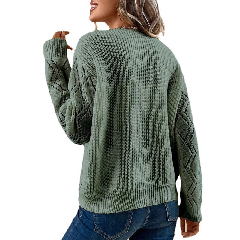 Casual V Neck Knitted Pullover Sweaters-Shirts & Tops-White-S-Free Shipping Leatheretro