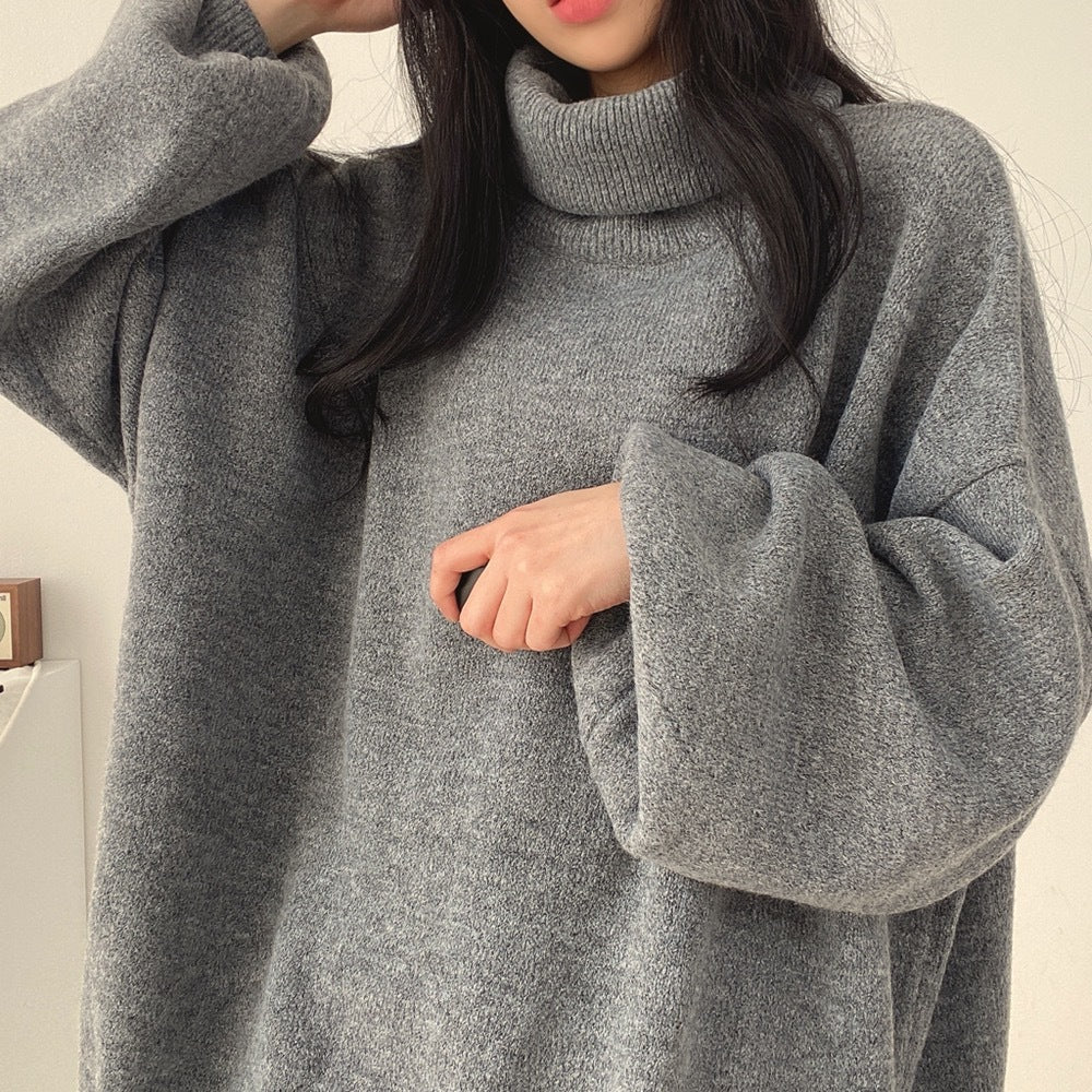 Turtleneck Knitting Long Pullover Sweaters for Women-Sweater&Hoodies-Gray-One Size-Free Shipping Leatheretro