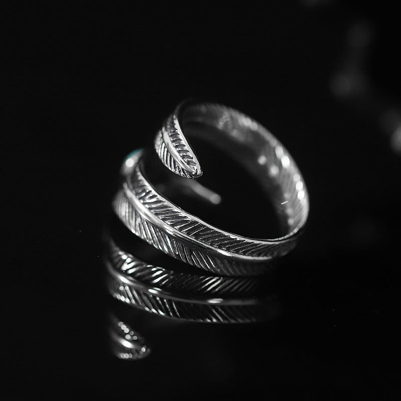 Autique Feather Design Sterling Sliver Rings for Women&Men-Rings-The same as picture-Adjustable-Open-Free Shipping Leatheretro