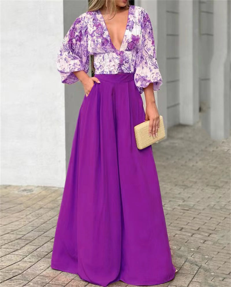 Sexy Deep V Neck Summer Two Pieces Women Suits-Suits-Purple-S-Free Shipping Leatheretro