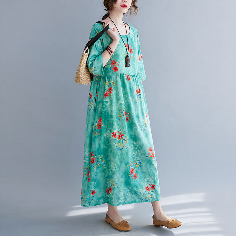 Ethinc Line Summer Half Sleeves Women Long Dresses-Dresses-Green（888）-M-Free Shipping Leatheretro