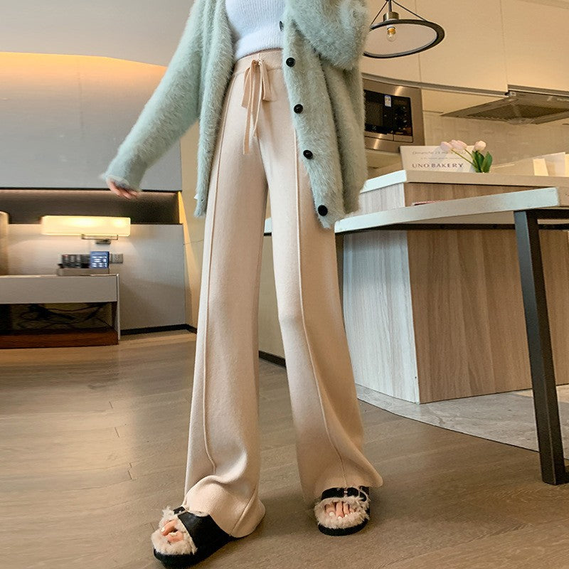 Casual Soft High Waist Winter Wide Legs Pants-Brown-One Size 45kg-65kg-Free Shipping Leatheretro