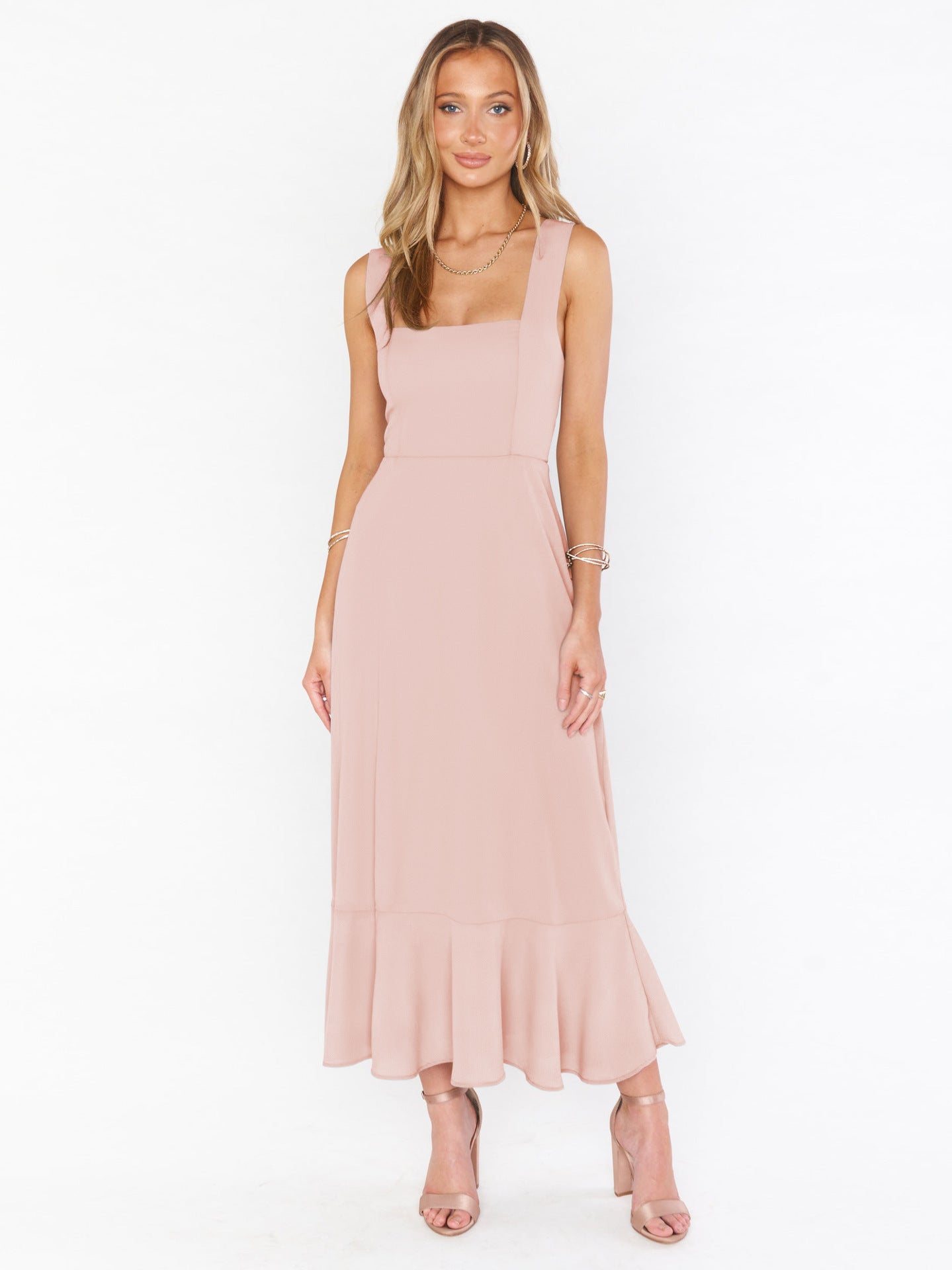 Fashion Summer Split Front Midi Dresses for Women-Dresses-Light Pink-S-Free Shipping Leatheretro