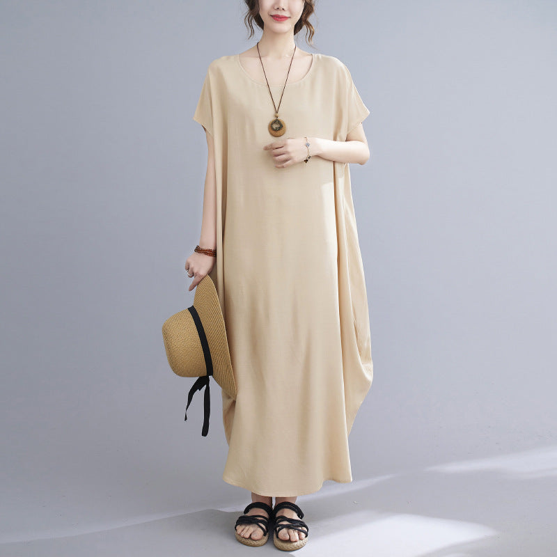 Summer Simple Design Long Cozy Dresses-Dresses-Khaki-One Size (45-75KG)-Free Shipping Leatheretro