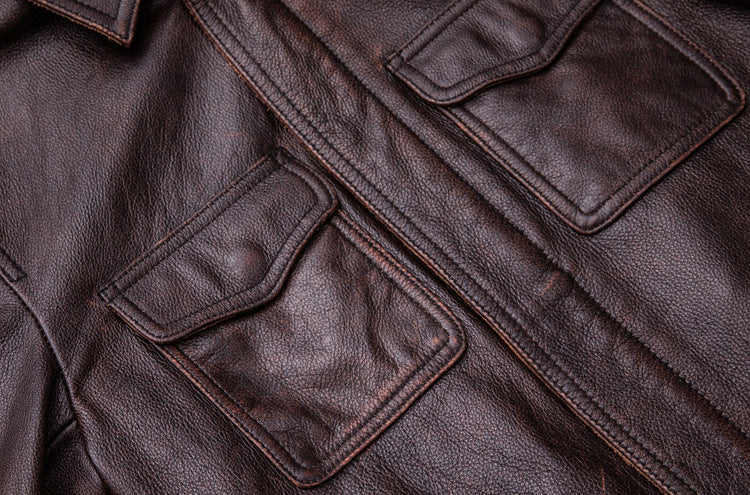 Vintage Motorcycle Cowhide Leather Jackets for Men-Coats & Jackets-Gray-S-Free Shipping Leatheretro