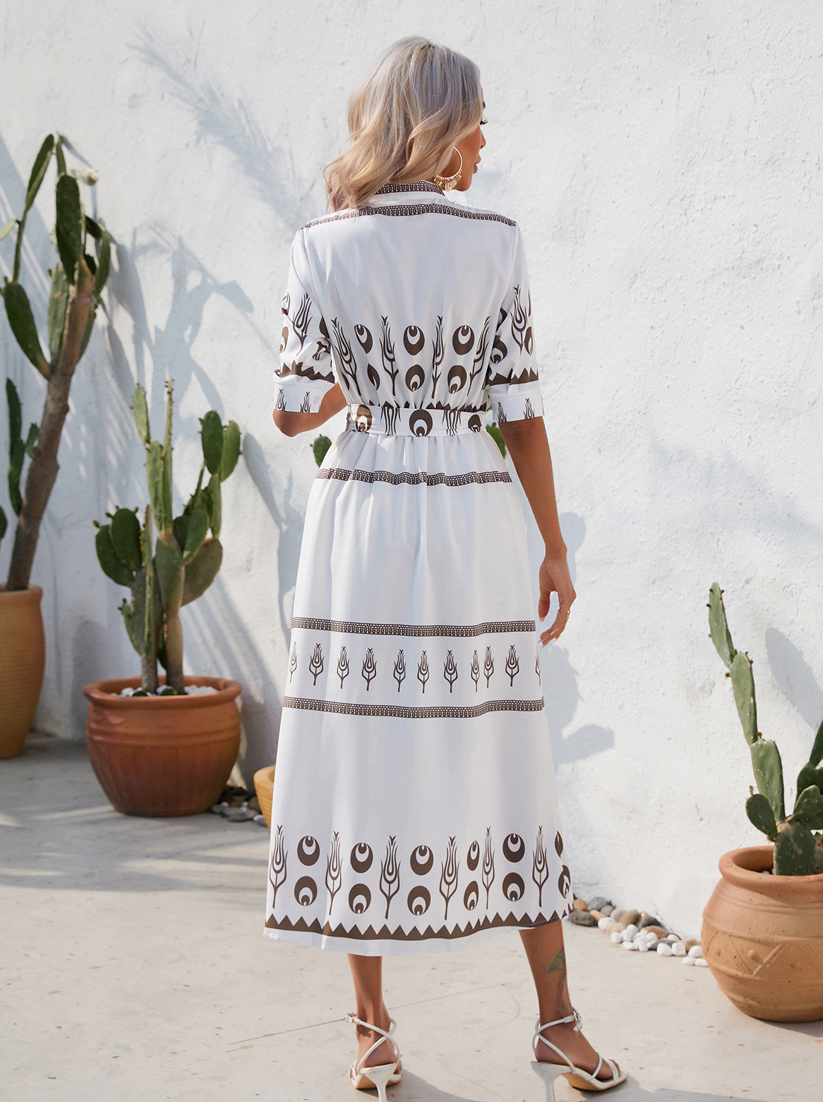 Vintage Summer Half Sleeves Women Midi Dresses-Dresses-White-S-Free Shipping Leatheretro