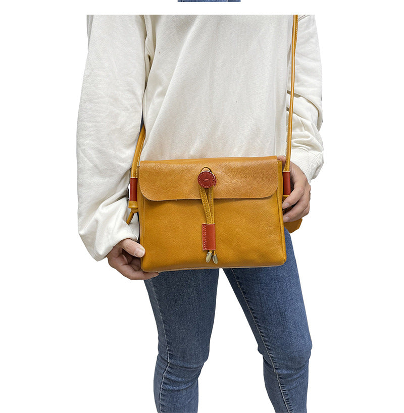 Vintage Cute Leather Shoulder Bags for Women 6011-Handbags-Yellow-Free Shipping Leatheretro