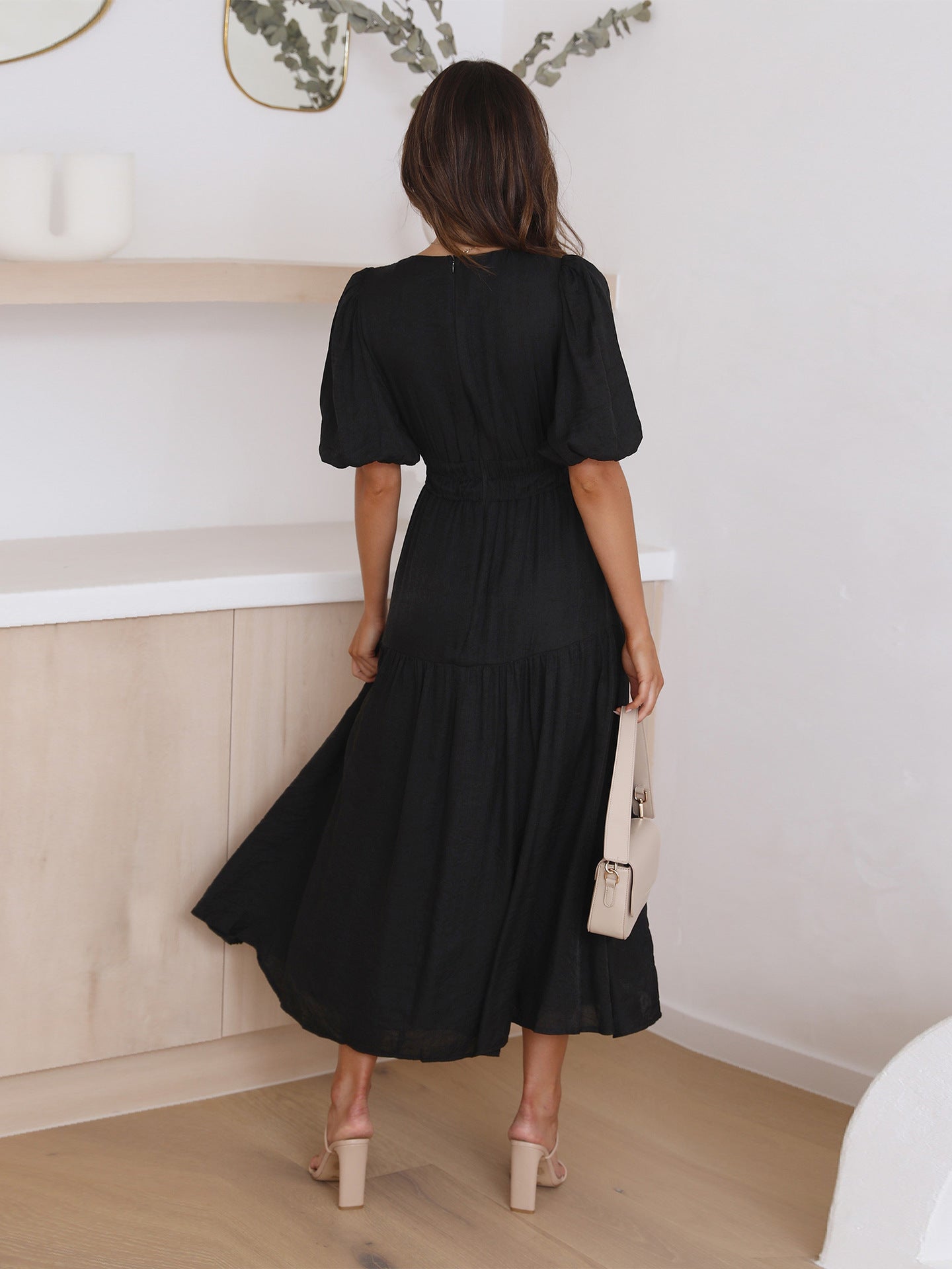 Summer V Neck Holiday Dresses for Women-Dresses-Black-S-Free Shipping Leatheretro