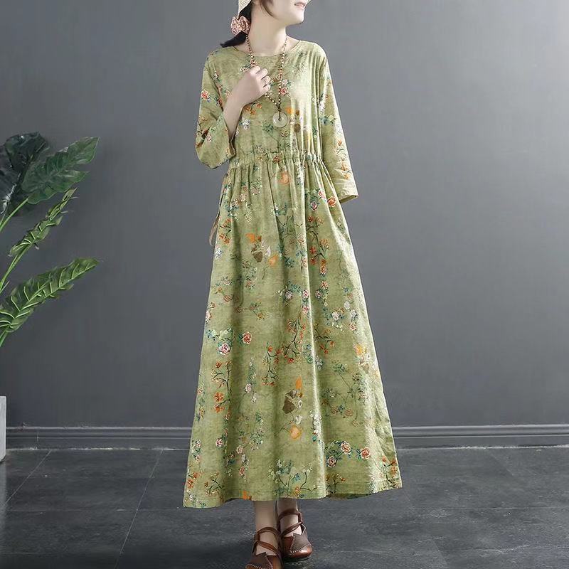 Vintage Cotton Women Plus Sizes Long Dresses-Dresses-Gray-M-Free Shipping Leatheretro